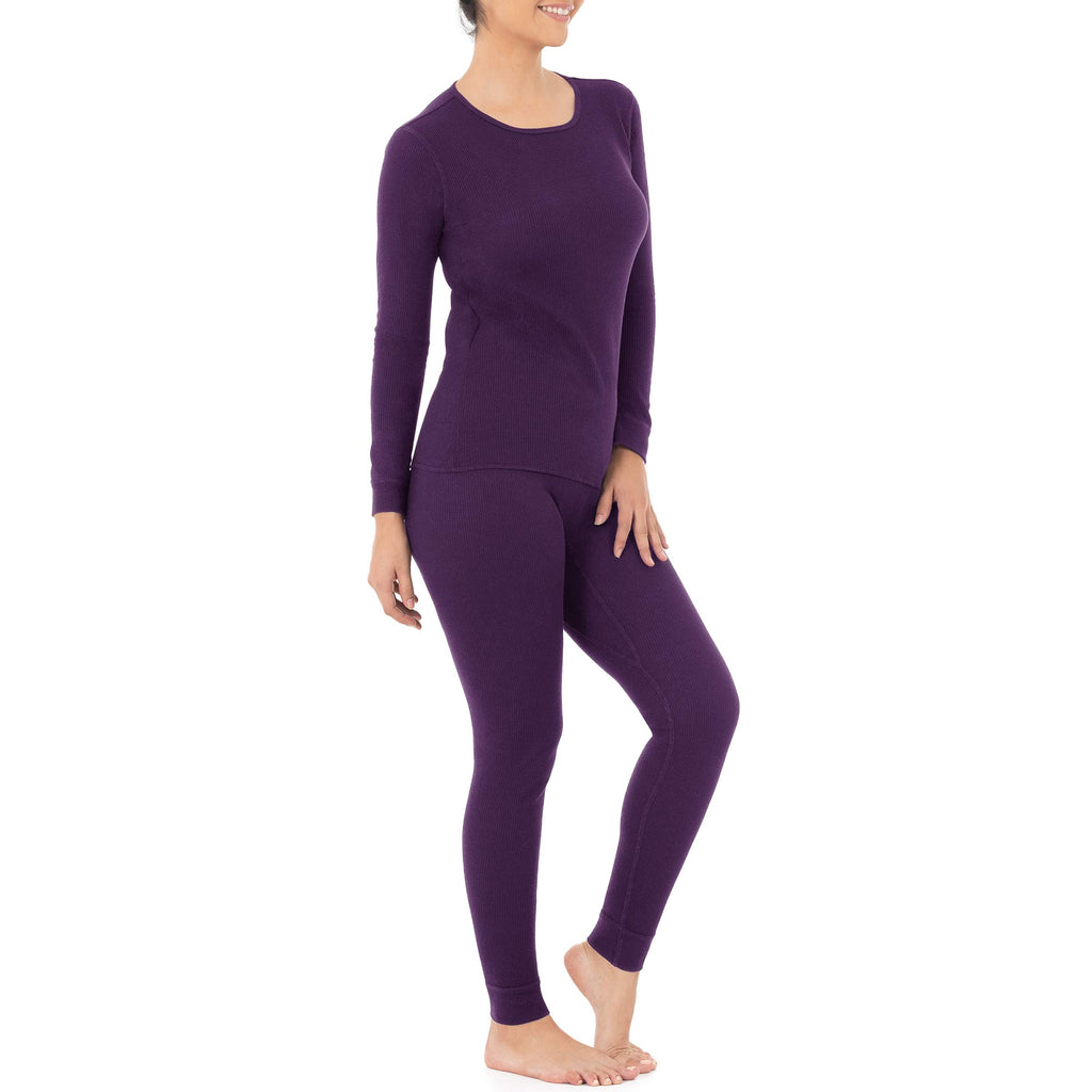Fruit of the Loom Women's Micro Waffle Premium Thermal Set, Violet, Small