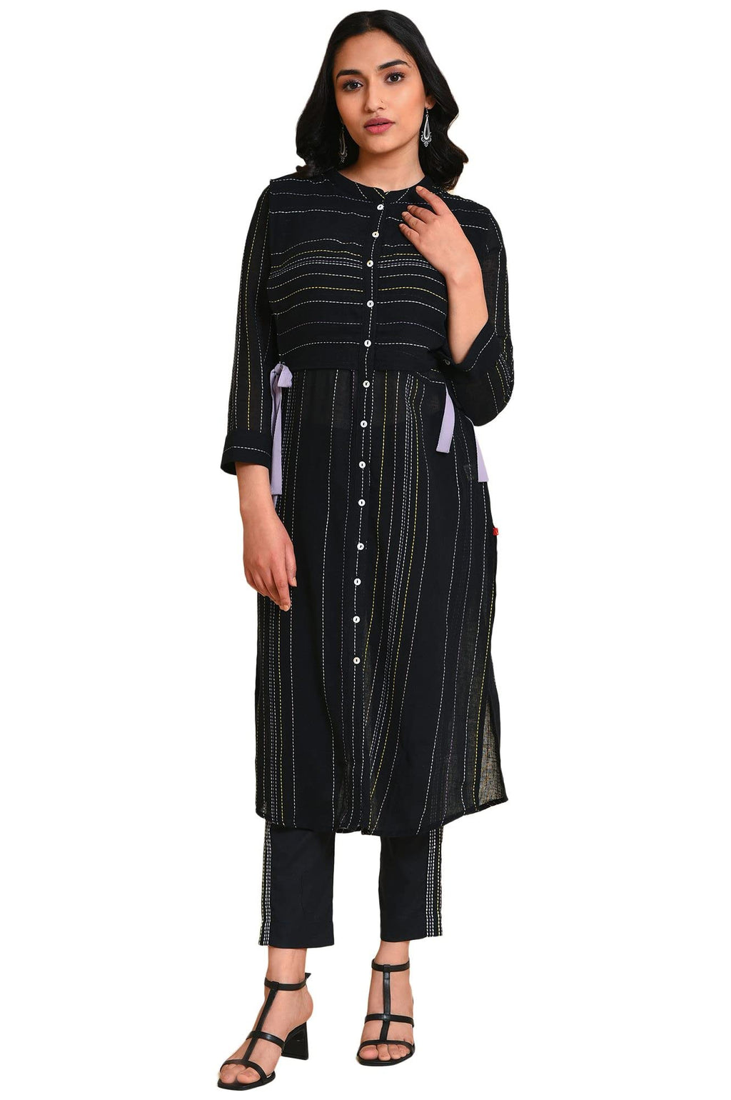W For Woman Black Mock Vest Kurta Set