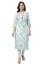 Aurelia Green Floral Printed Printed Cotton Straight Long Kurta For Women