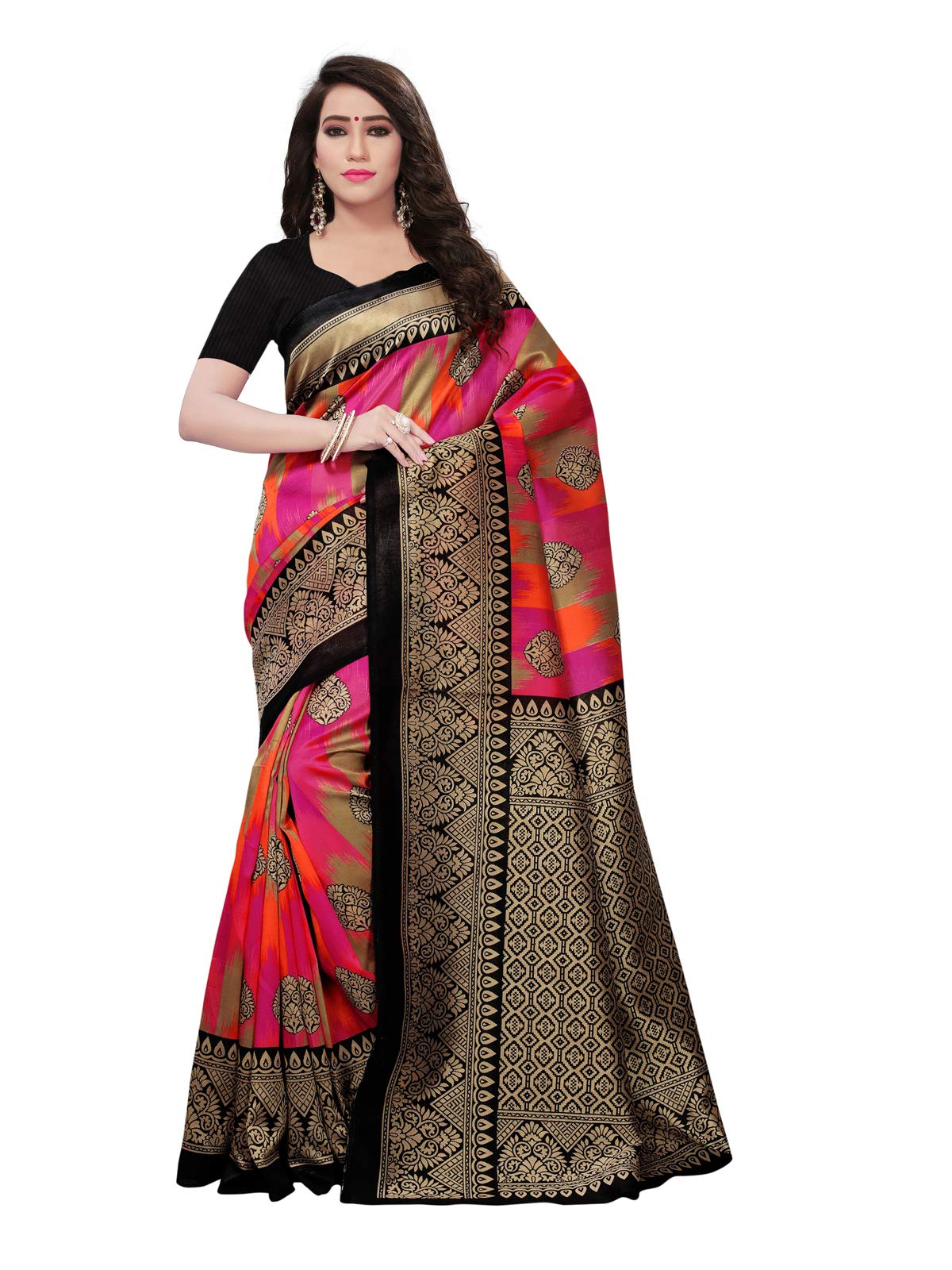 Satrani Womens Art Silk Saree With Blouse (800ST39_Multi_One Size_Multicolor)