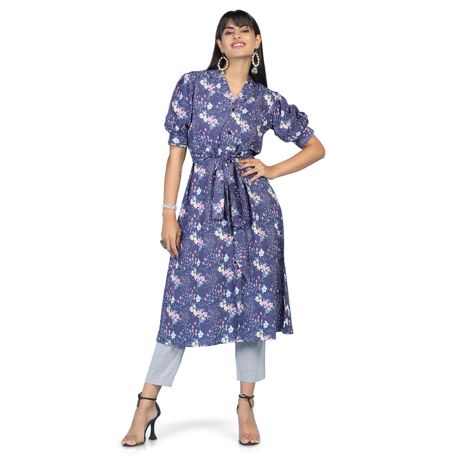 Greciilooks Women Rayon A-Line Regular Fit Kurta Pant Set (Blue, X-Large)