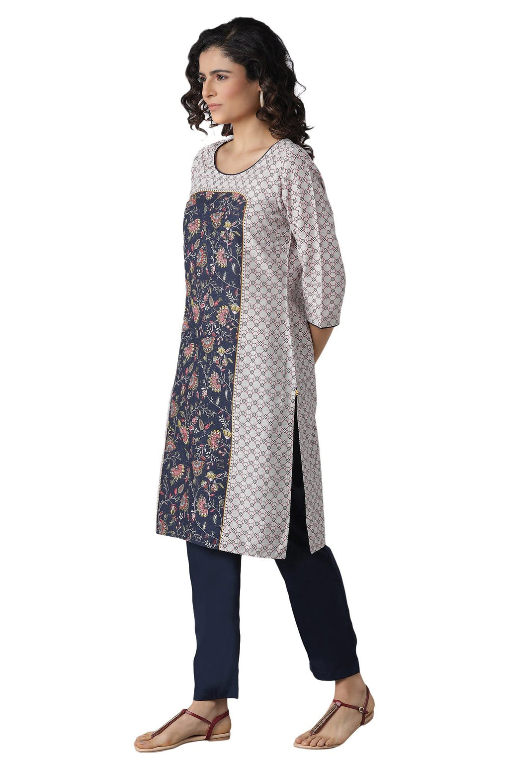 Aurelia Women'S Polyester Floral Regular Kurta-Trousers