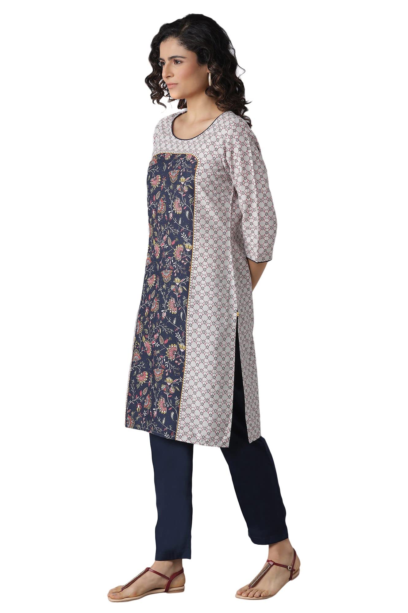 Aurelia Women'S Polyester Floral Regular Kurta-Trousers