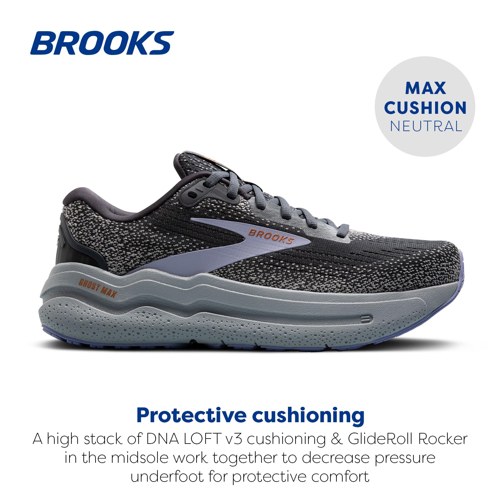 Brooks Womens Ghost Max 2 Neutral Running & Walking Shoe - Ebony/Sweet Lavender/Alloy - 10.5 Wide