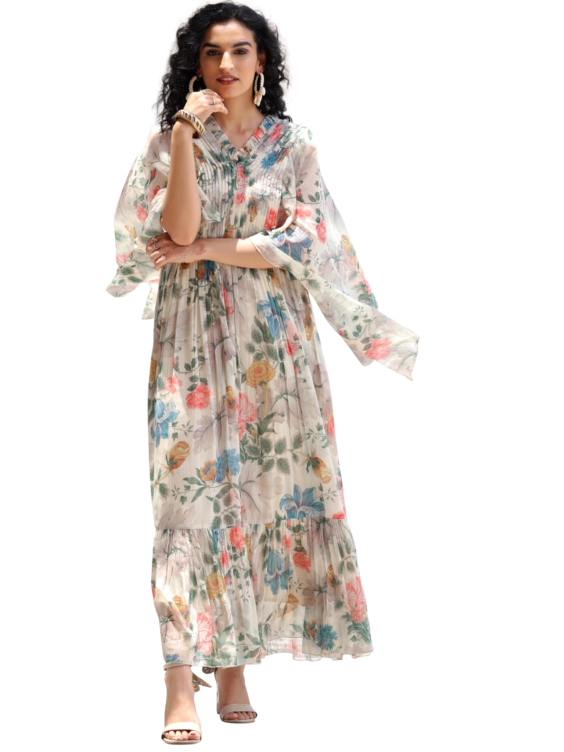 Libas WomenS Polyester A-Line Maxi Dress (37174_Off White