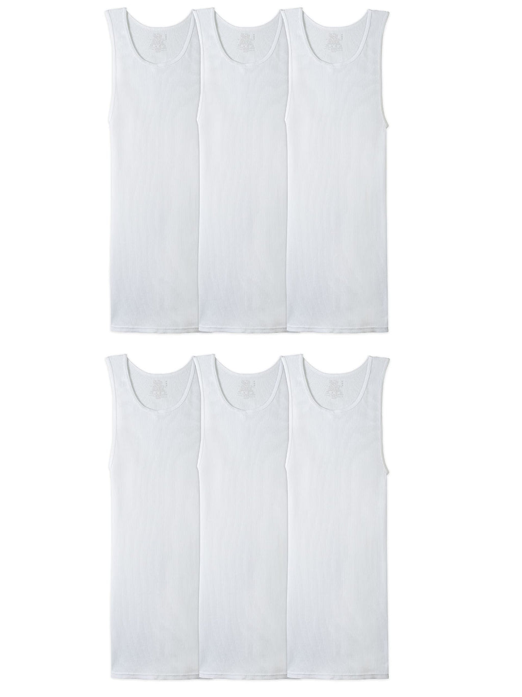 Fruit of the Loom Men's Sleeveless Tank A-Shirt, Tag Free & Moisture Wicking, Ribbed Stretch Fabric, Big Man-6 Pack-White, 5X-La