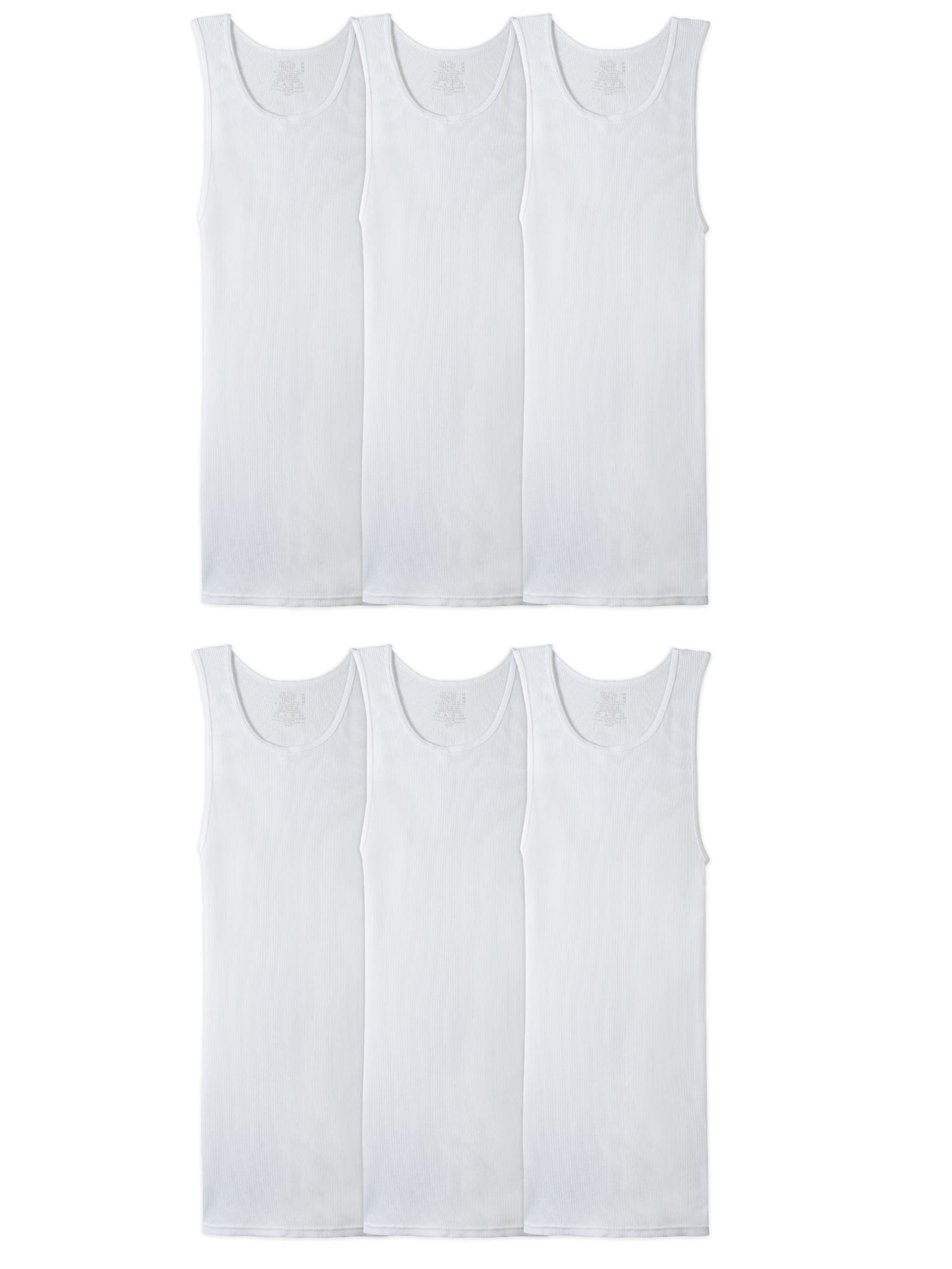 Fruit of the Loom Men's Sleeveless Tank A-Shirt, Tag Free & Moisture Wicking, Ribbed Stretch Fabric, Big Man-6 Pack-White, 5X-La