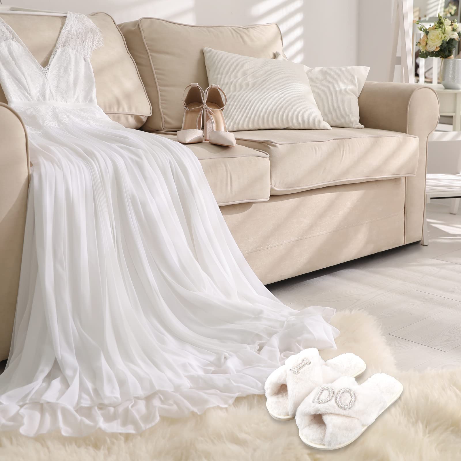 Tkifoda Bride To Be Gift Set Bride Makeup Bag I Do Bride Slippers Bride Robe Bride Hair Clip Bride Gifts Wedding Gifts (Slippers