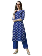 Yashika Women's Printed Cotton Blend Blue Color Sraight Kurta Palaazo Set||AZ-YS-P1-KS2071-2XL