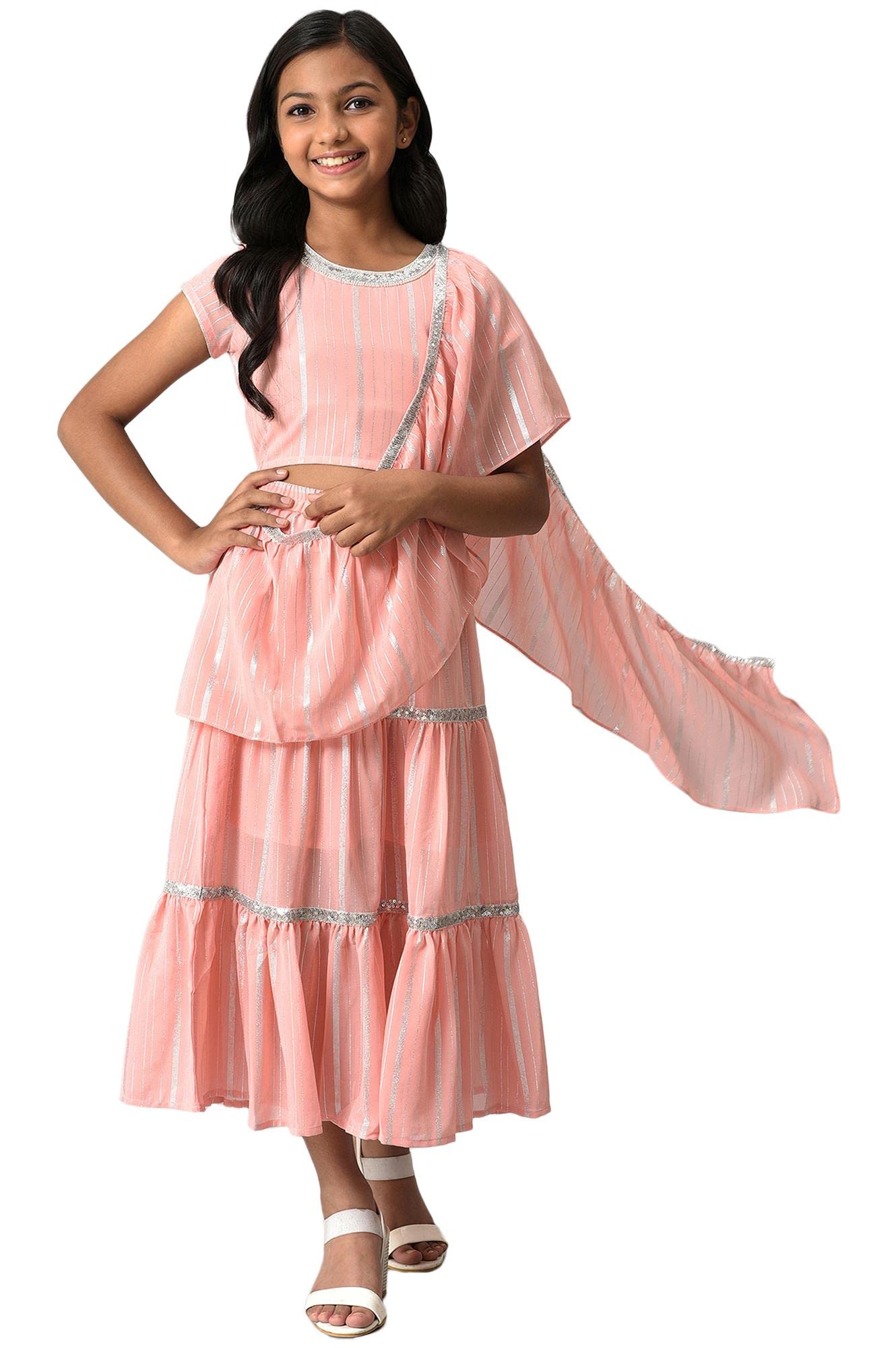Aurelia Girls Polyester Top & Skirt & Dupatta (22FEG10240A-505648_Pink