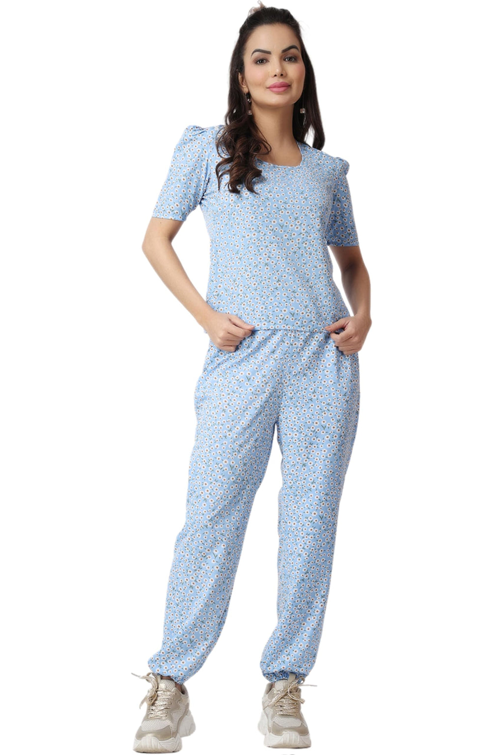 POPWINGS Casual Printed Top and Joggers Co-Ord Set for Women || Stylish Summer Co-Ords Set for Women || Round-Neck Top and Jogge