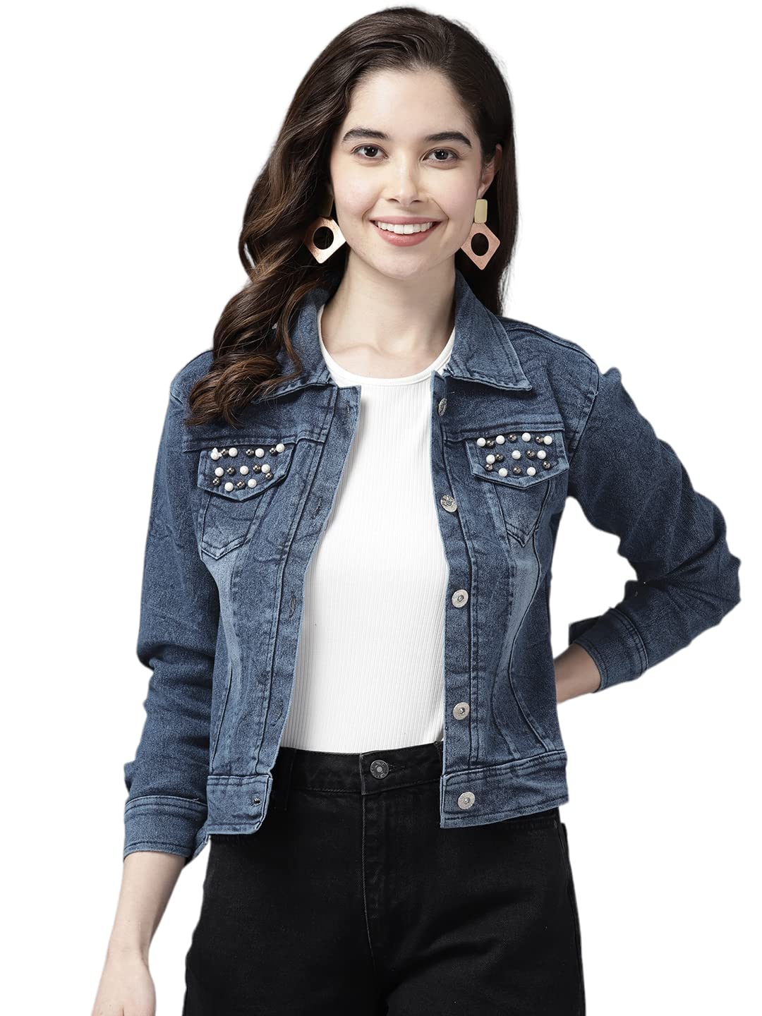 Aarika Cotton Blend Womens Short Length A-Line Coat (DN-W-109_Navy Blue, Medium