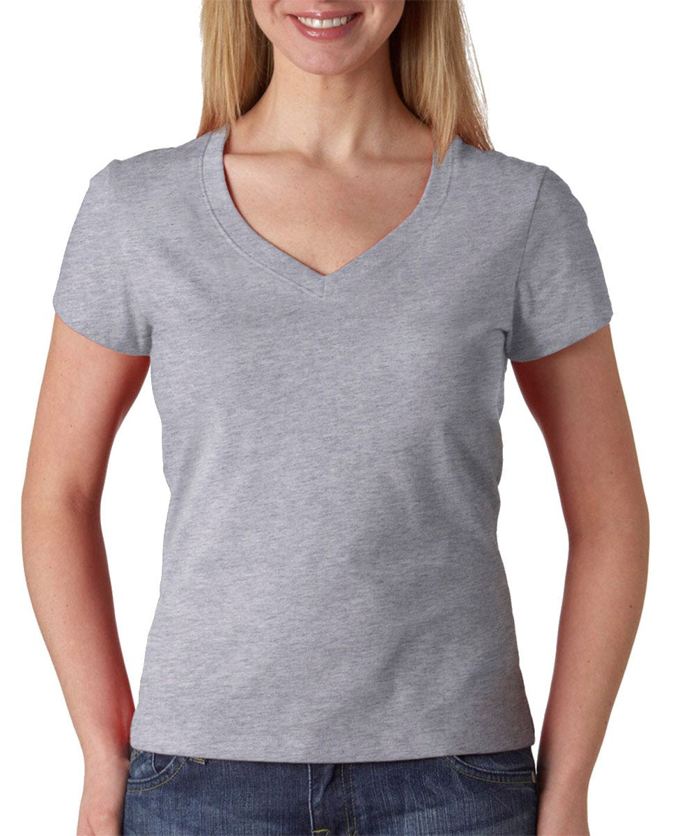 Ladies Jersey Short-Sleeve V-Neck T-Shirt - DARK gRY HEATHER - S(D0102H78IQ8)
