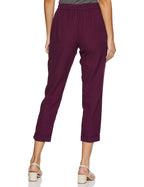 Digital Shopee Women Regular Fit Elastic Waist Full Length Cotton Formal Trouser For Casual Wear, Office Wear Purple