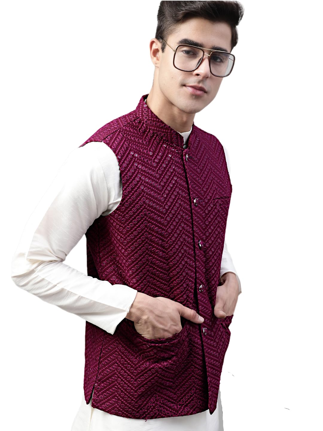 Jompers Mens Sequins Embroidered Rayon Waistcoat