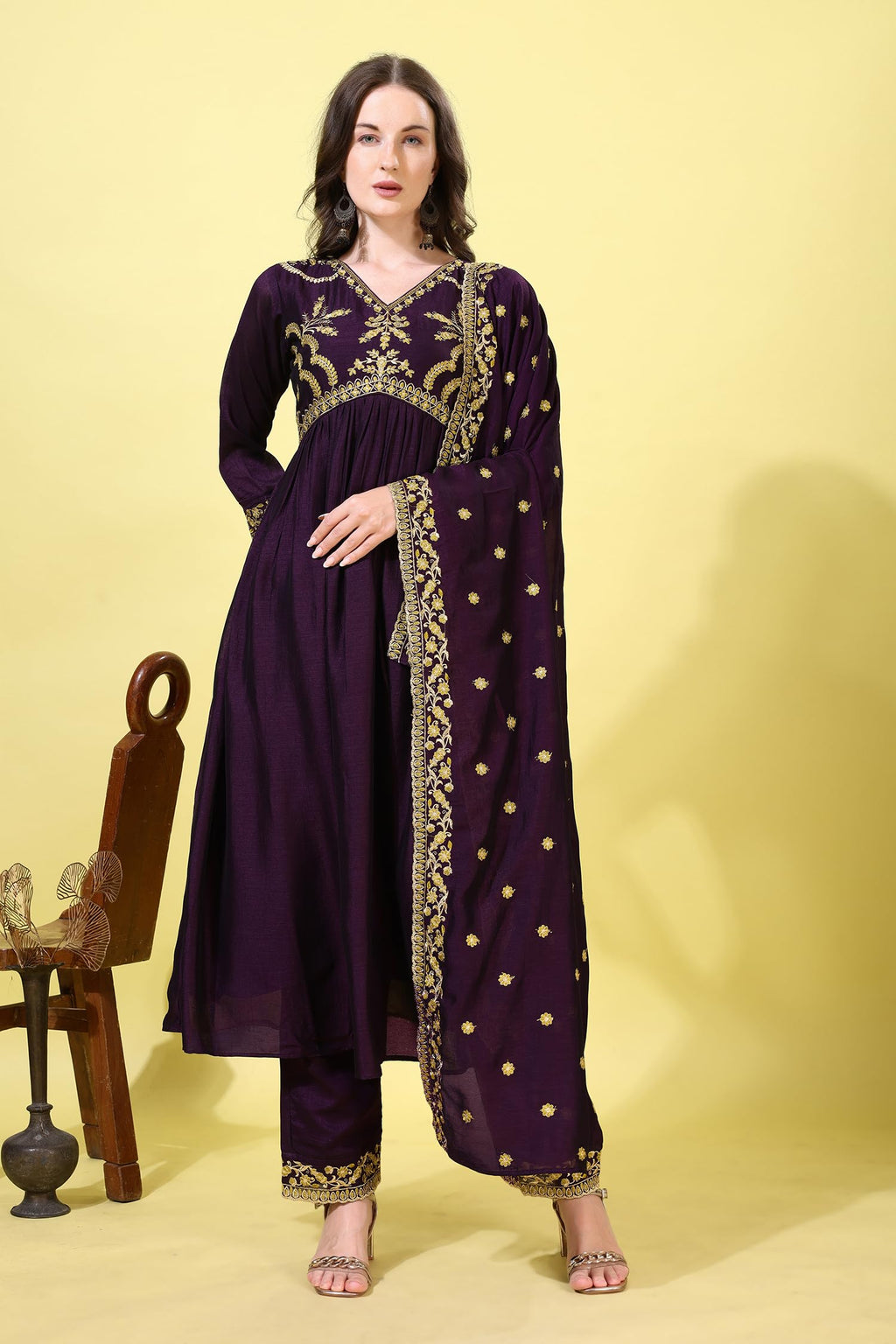 Pratham Blue WomenS Silk Embroidered Anarkali Kurta Palazzos With Dupatta |Kurta Set For Women |Women Kurta |Women Embroidered