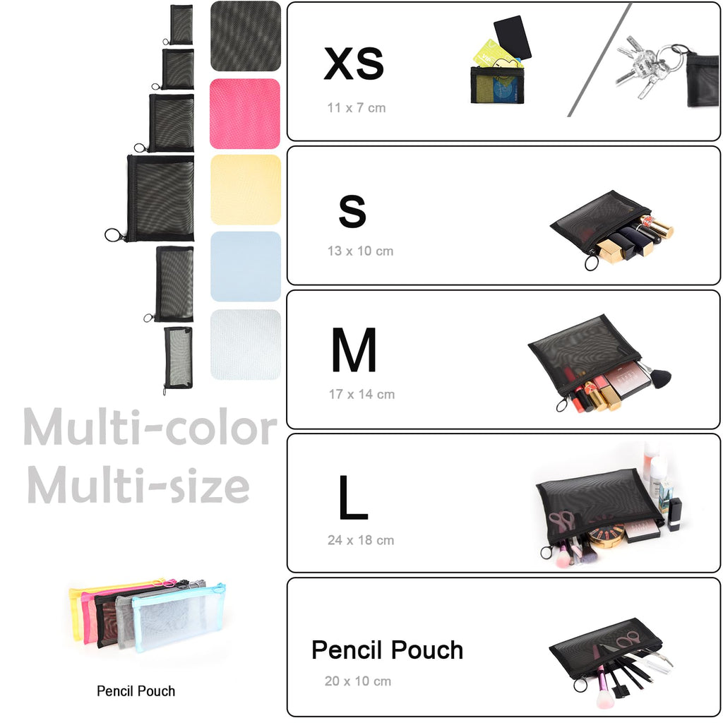 patu Zipper Mesh Bags, Pencil Case, 5 Pieces, Beauty Makeup Cosmetic Accessories Organizer, Travel Toiletry Kit Set Storage Pouc