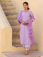 ANNI DESIGNER Women s Casual Rayon Blend Kurta with Pants and Dupatta, purple, XL