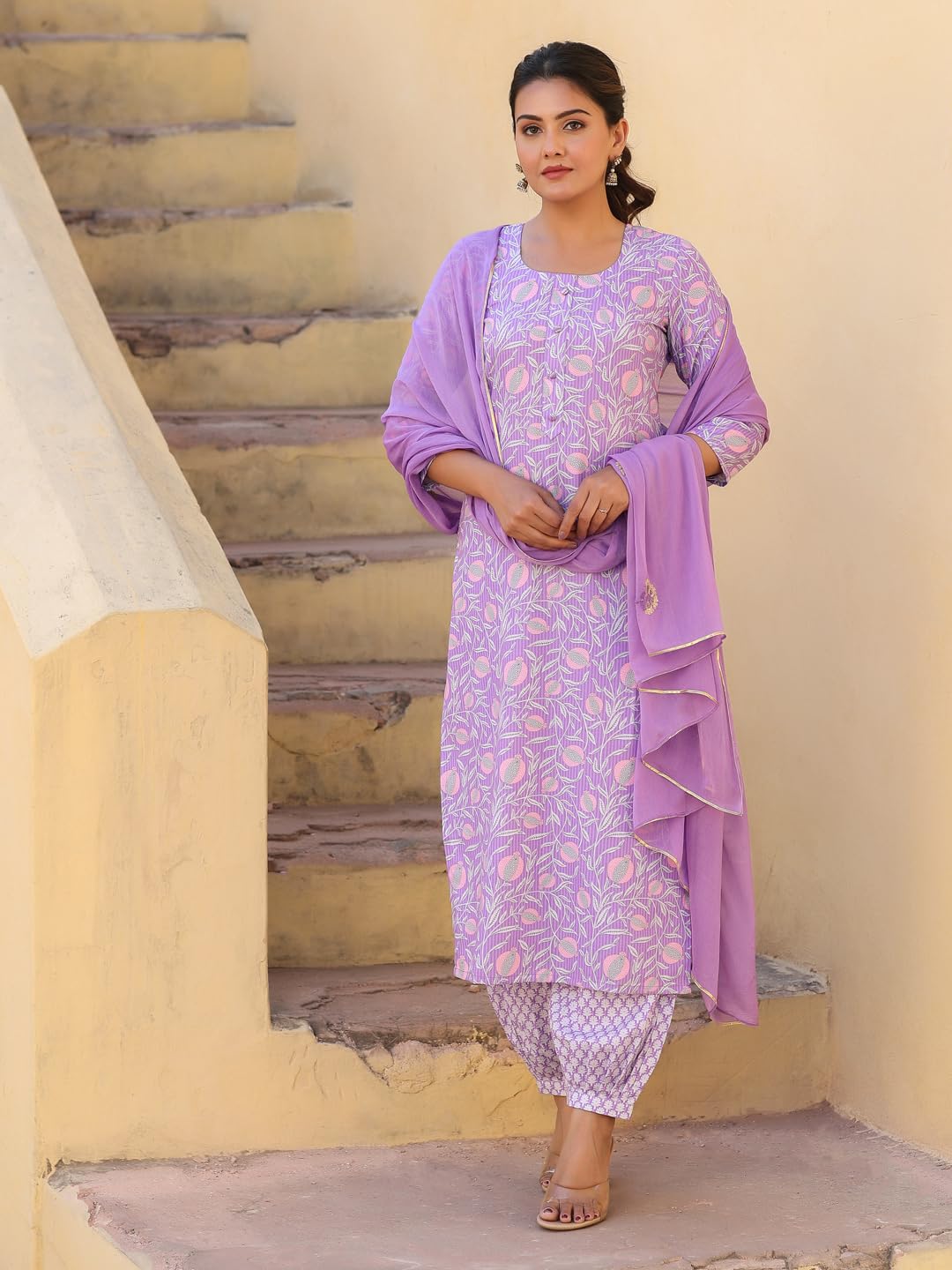 ANNI DESIGNER Women s Casual Rayon Blend Kurta with Pants and Dupatta, purple, 3XL