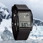 FANMIS Men's Rectangle Dial Sports Wrist Watches with 7 Colors Optional LED Backlight Multifunctional Alarm Stopwatch 12/24H Rub