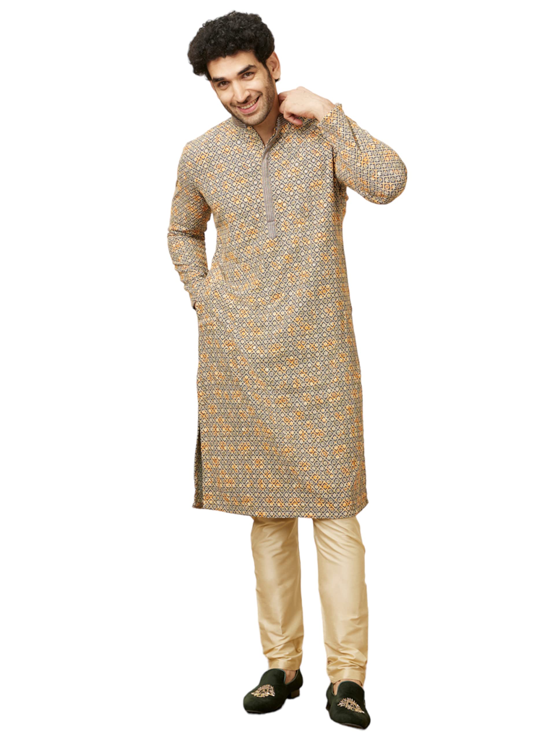 Manyavar MenS Viscose Printed Casual, Traditional Full Sleeves Kurta Payjama Set (Blue, Xl)