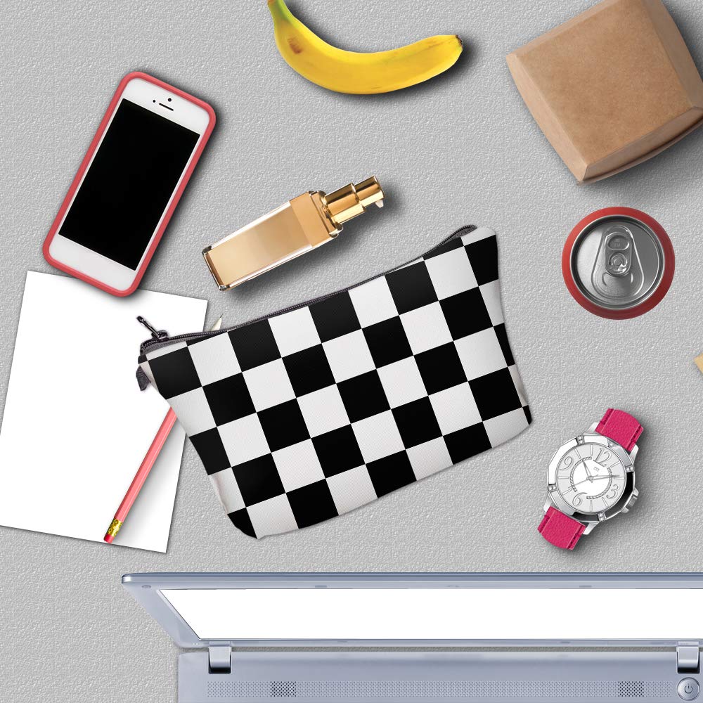 Deanfun Cosmetic Bag for Women, Black White Lattice Waterproof Makeup Bags Roomy Toiletry Pouch Travel Accessories Gifts (51782)