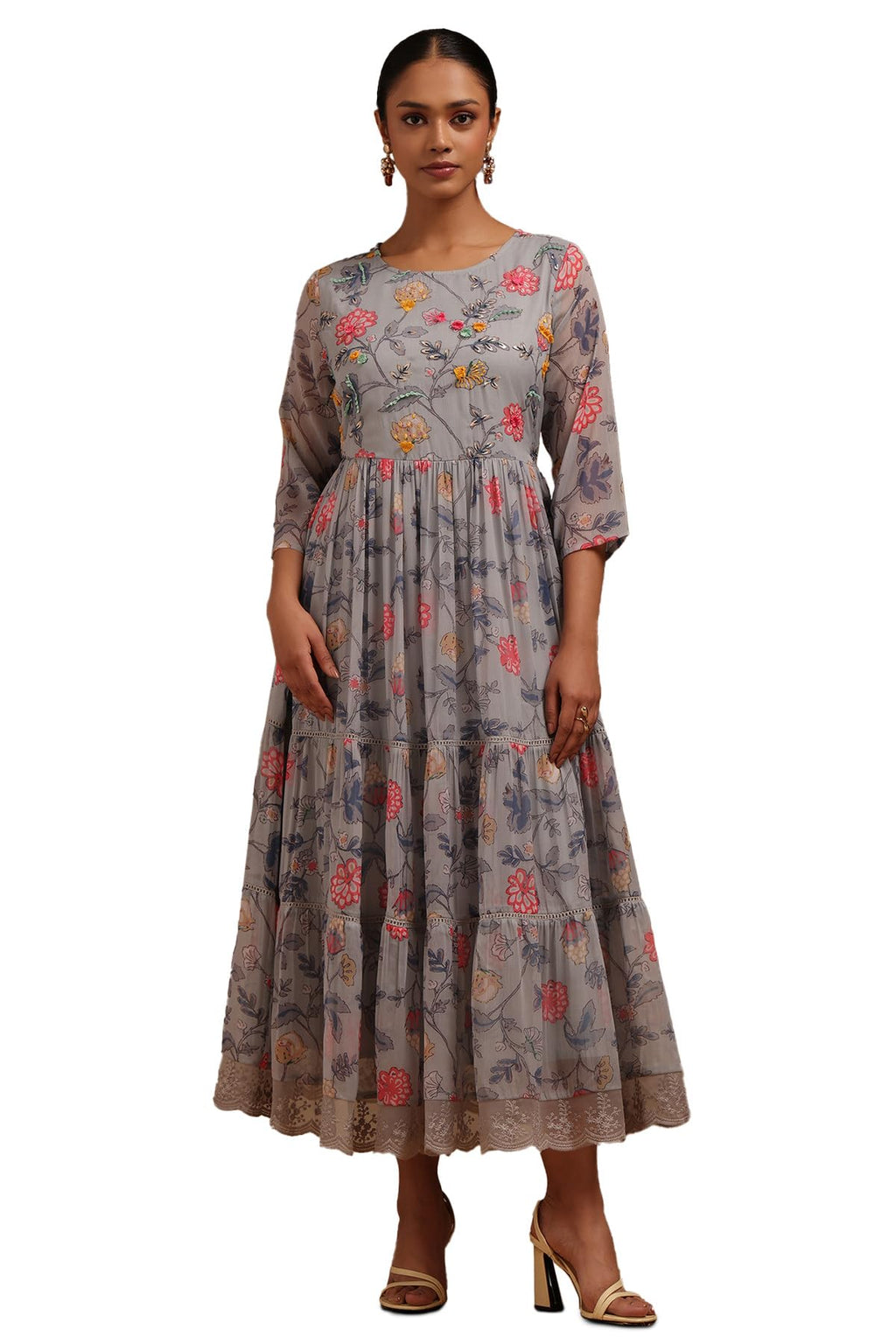 Soch Women Chiffon Floral Print Dress with Thread Work