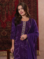 ANNI DESIGNER Ladies Cotton Blend Straight Print Cropped Trousers and Dupatta Kurta, Begani, XL