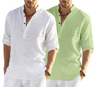 Hemrin Combo Of MenS Cotton Blend Full Sleeve Short Kurta Shirt With Mandarin Collar Pack Of 2