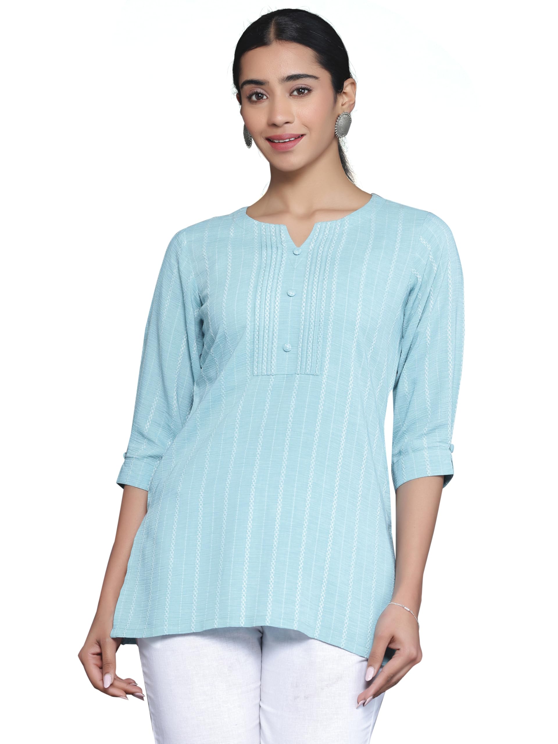 Libas WomenS Cotton Blend Striped Regular Kurti (26895 Blue