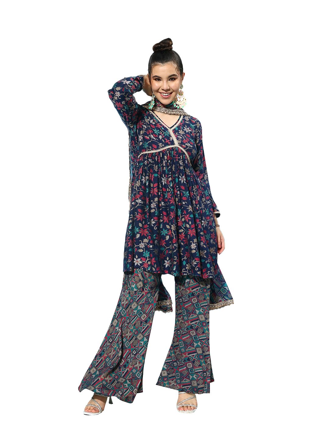 Libas WomenS Silk Blend Kurta Sets (34656_Navy Blue