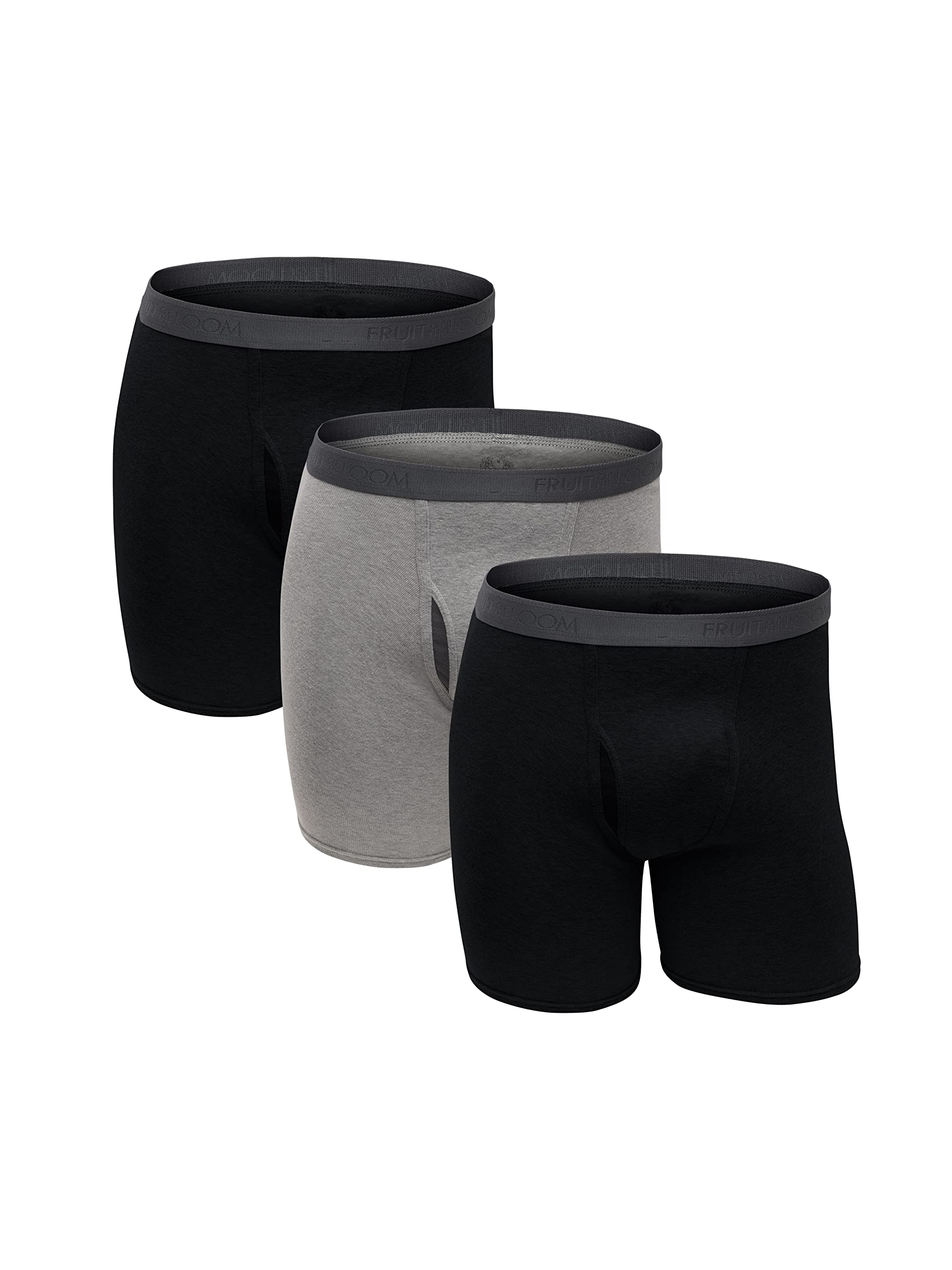 Fruit of the Loom Men's Boxer Briefs Premium Tag-Free Cotton Underwear (Regular & Big, Big Man-3 Pack-Black/Gray, XX-Large
