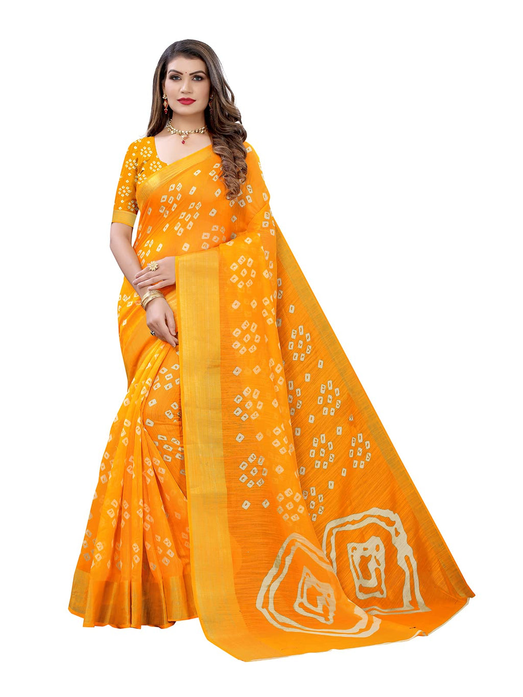 Satrani Womens Woven Cotton Blend Saree (1985ST482_Turmeric Yellow)
