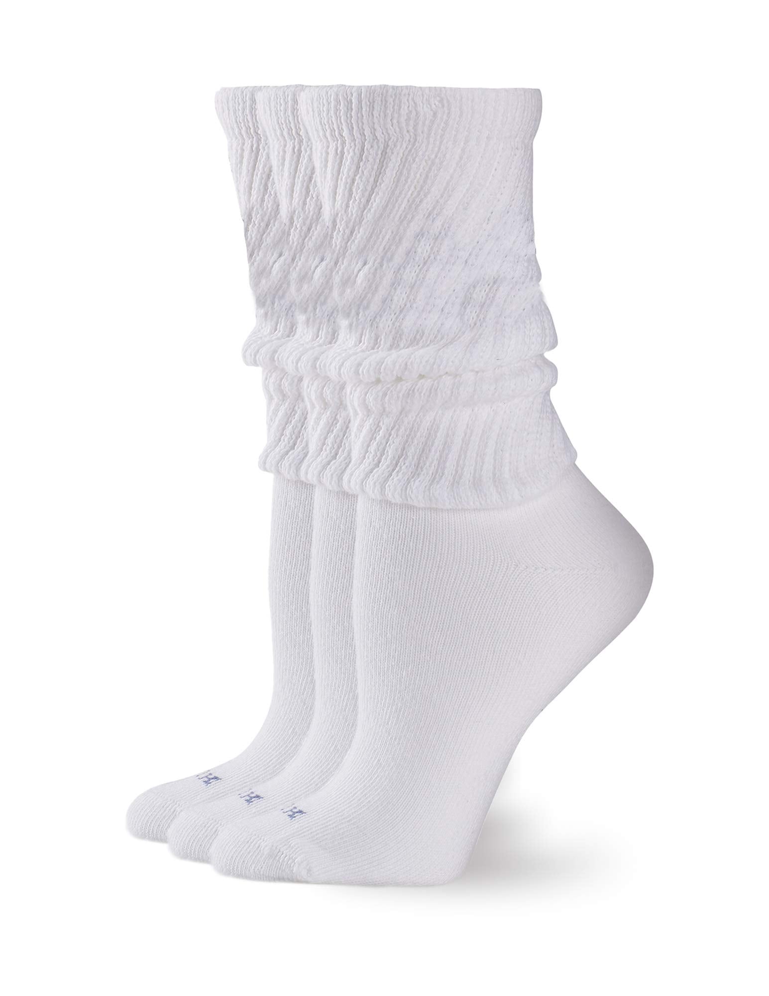HUE Women's Slouch Socks 3 Pair Pack, White/White/White, One Size