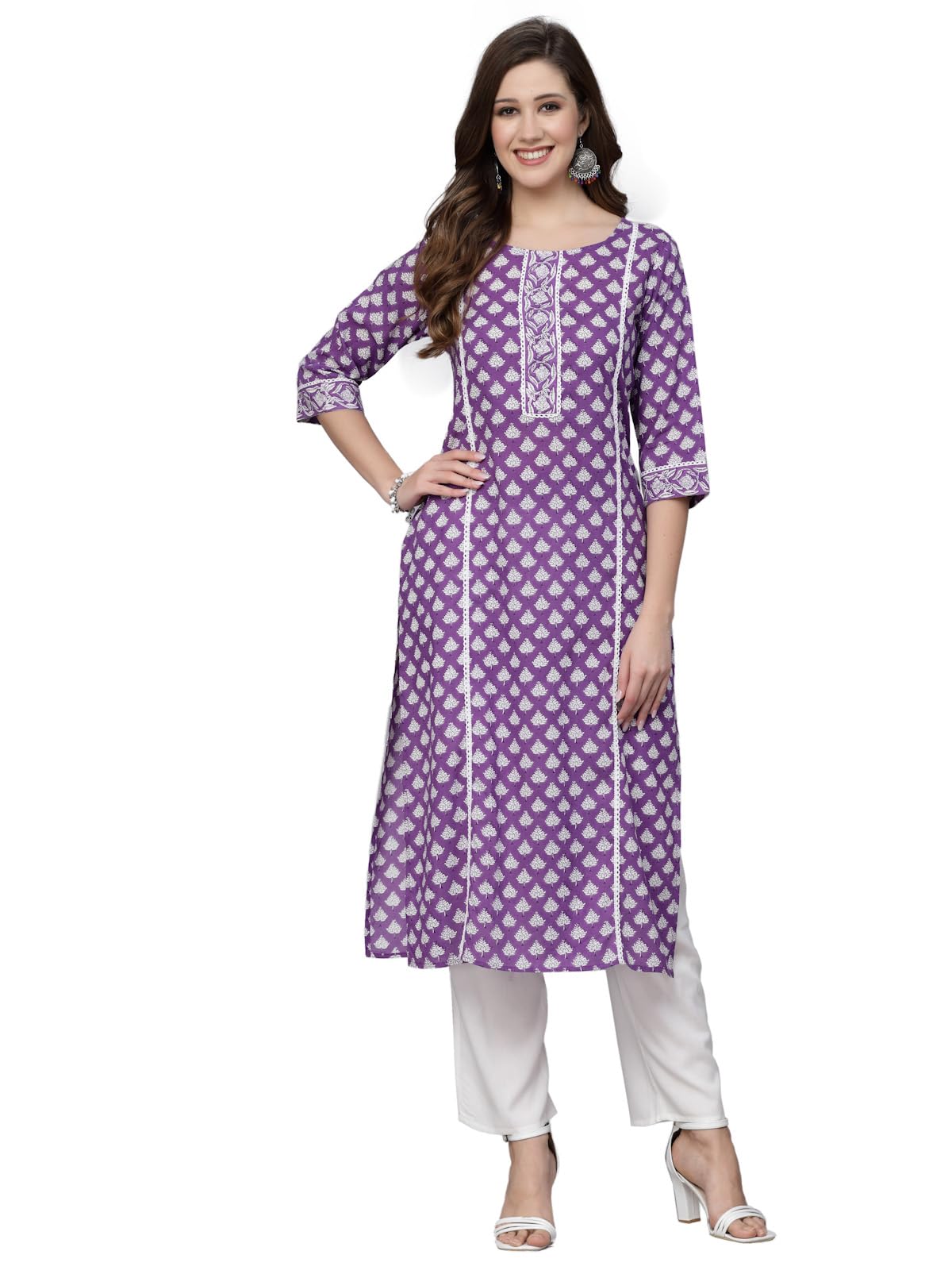 Stylum Women'S Ethnic Motif Printed Rayon Straight Kurta (Purplenadia40_Purple, L)