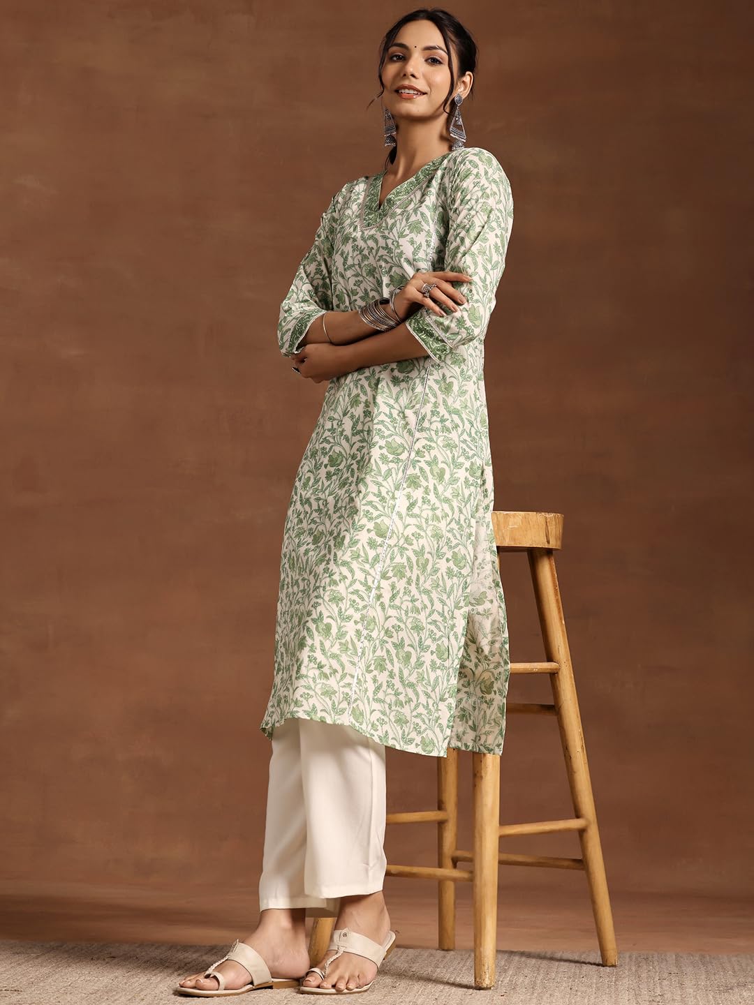 Libas WomenS Cotton Printed Regular Kurta (290550H Green