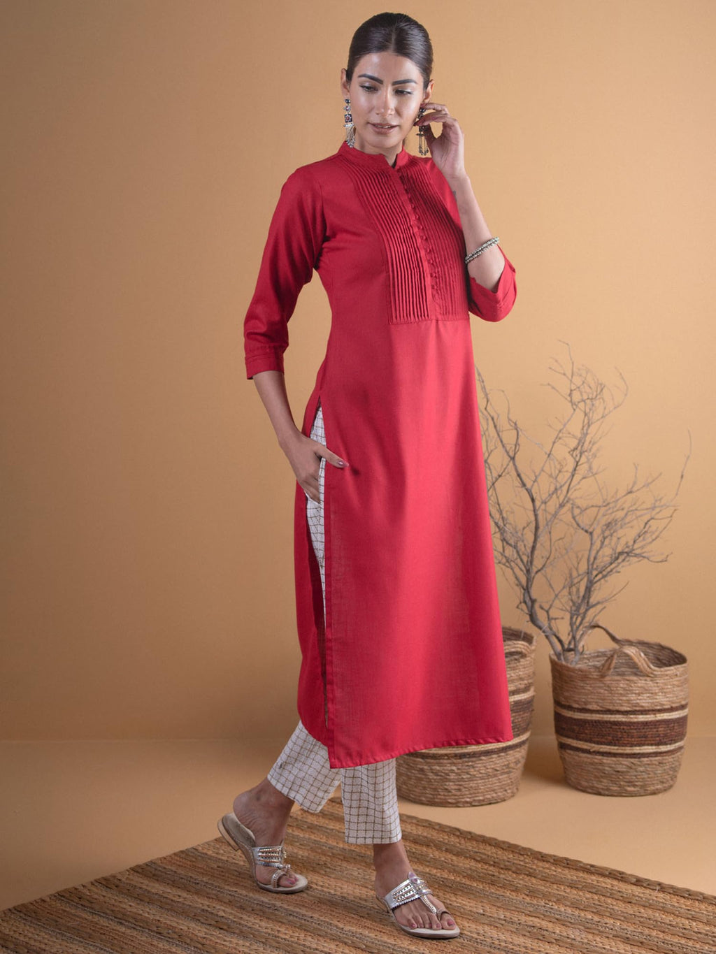 Libas WomenS Cotton Straight Kurta (4339_Maroon