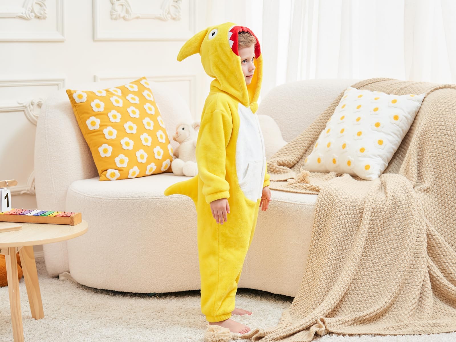 LOLANTA Shark Jumpsuit Costume for Kids One Piece Animal Romper for Kids Halloween Fancy Dress (Yellow, 2-3T)