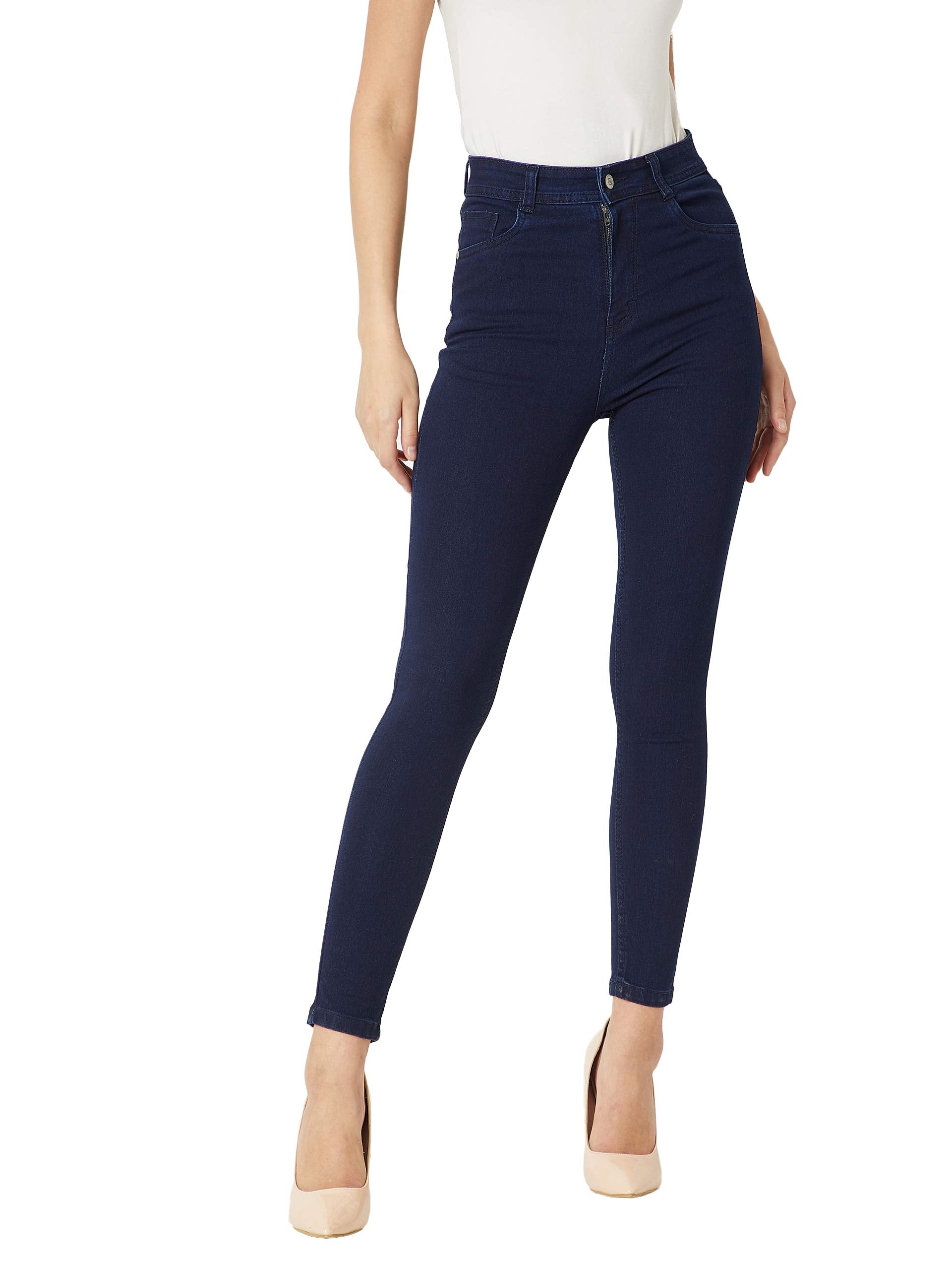 Miss Chase Womens Navy Blue Denim Skinny Fit High Rise Clean Look Regular Length Stretchable Denim Jeans(MCAW18DEN02-76-71-34, 