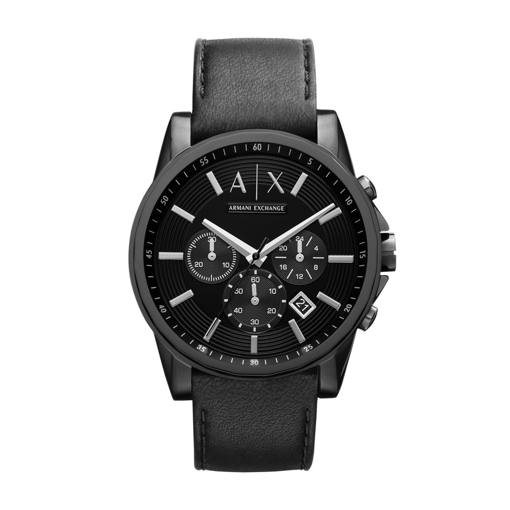 A|X ARMANI EXCHANGE Men's Chronograph Black Stainless Steel & Black Leather Band Watch (Model: A|X2098)