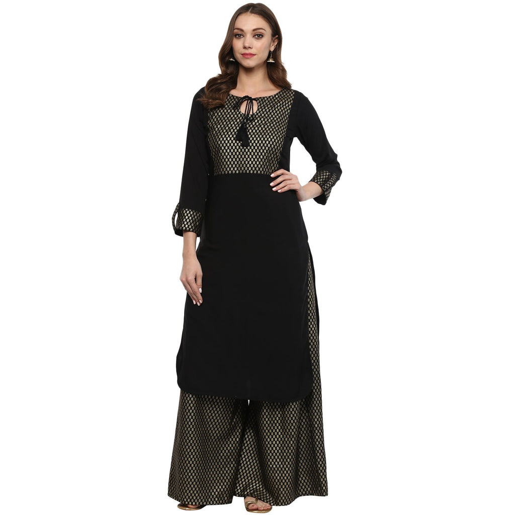 Ziyaa Women Crepe Straight Women'S Black Crepe Kurta Zikucr2069-L Black L