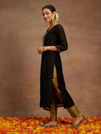 Libas WomenS Chanderi Silk Yoke Design Straight Kurta (58046_Black