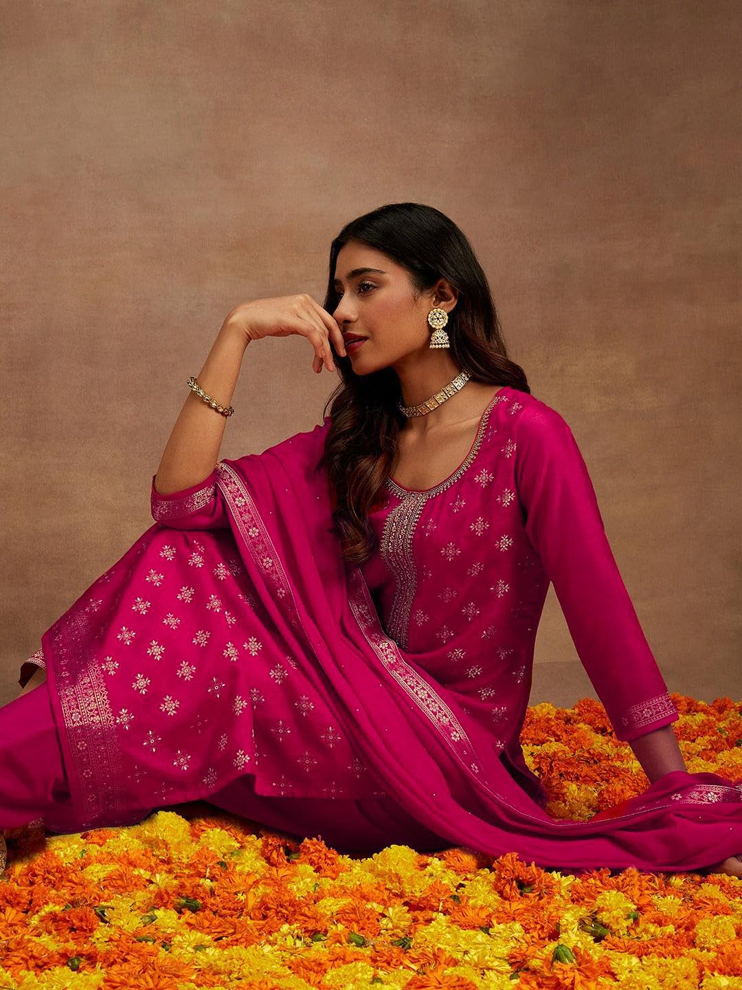 Libas WomenS Silk Blend Kurta Sets (48056_Pink
