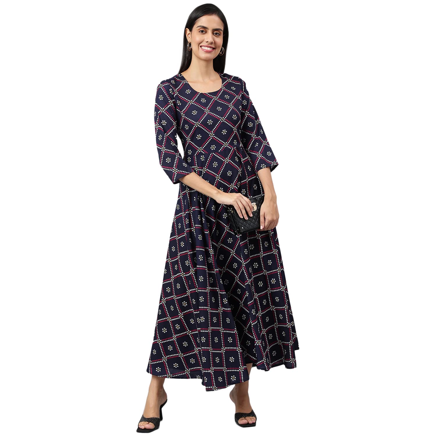 ANNI DESIGNER Womens Crepe Anarkali Printed Kurta (Dhnya Dark Blue_M_Dark Blue_Medium)