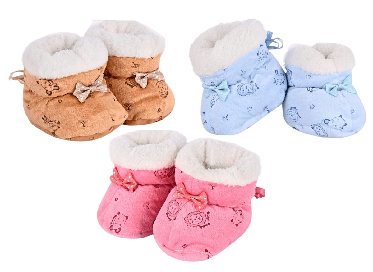 Anesha Baby Booties Shoes For Girls And Boys Soft Botties Assorted Prints And Colours (Age 012 Month) Pack Of 3 0-12