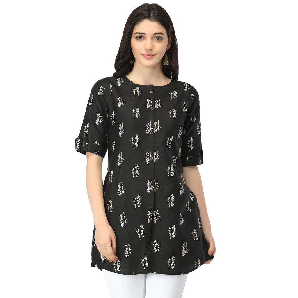 Om Sai Latest Creation Slub Rayon Fully Stitched Anarkali Foil Print Kurti For Women & Girls On Jeans Palazzo Or Skirt (Plus Siz