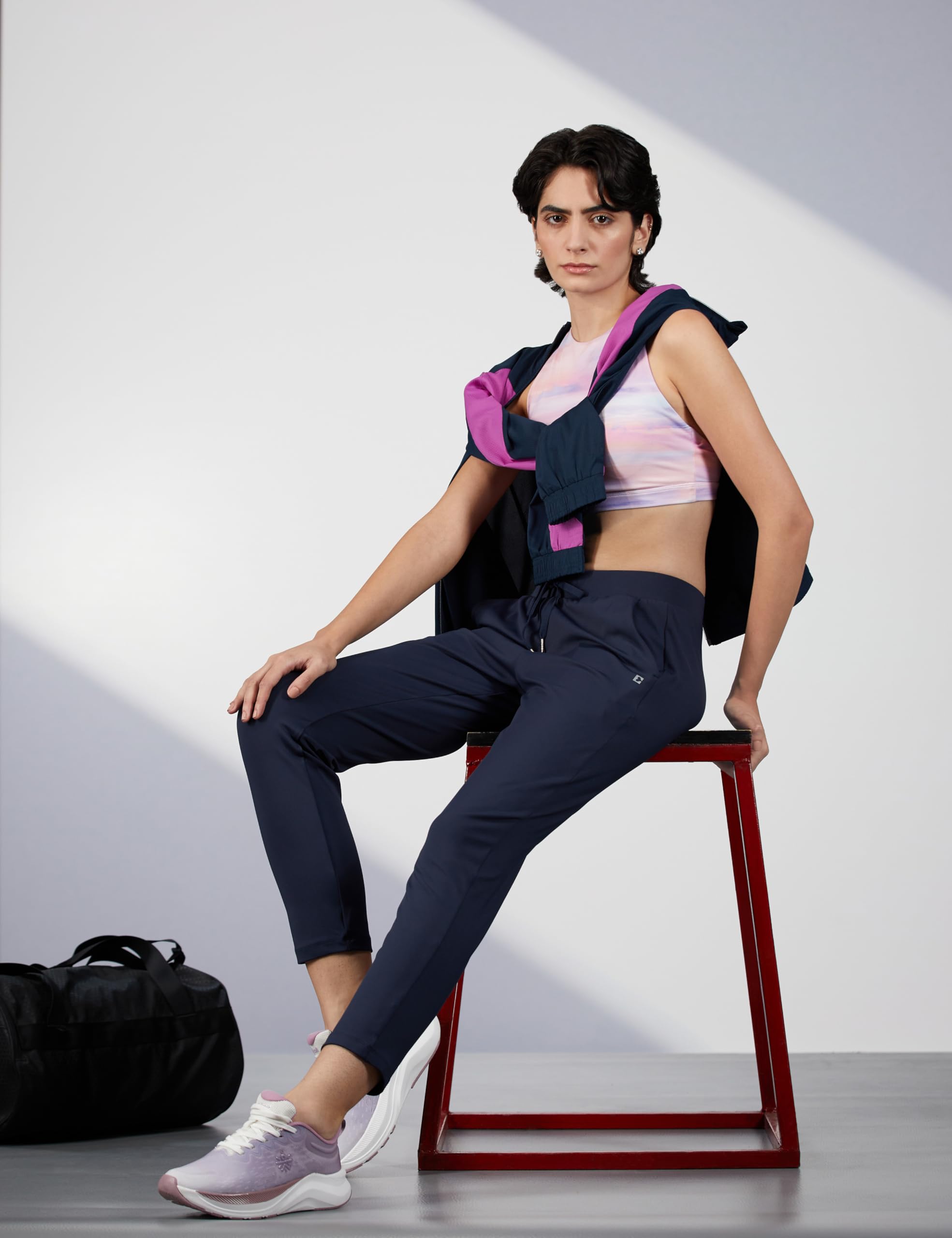 Enamor Athleisure Womens Polyester Blend Mid Rise Relaxed Fit 7/8 Length Quick Dry 4 Way Stretch Antimicrobial Smart Active Tra