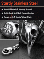 FaithHeart Viking Raven Skull Necklace for Men Stainless Steel Punk Crow Head Pendant Gothic Jewelry Halloween Accessories