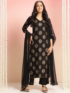 ANNI DESIGNER Women s Rayon Blend Printed Straight Kurta with Pants and Dupatta, Green, 44