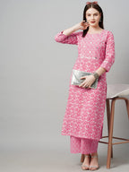 ANNI DESIGNER Womens Cotton Blend Traditional Straight Printed Kurta and Palazzo Set (Valab Pink_L_Pink_Large)